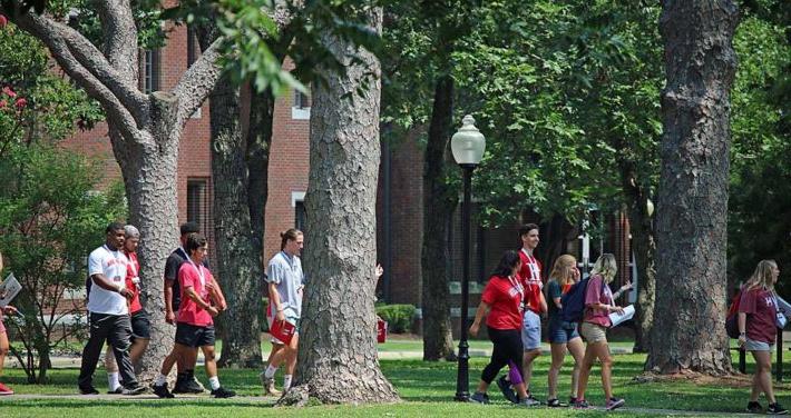 orientation students walking on the Green